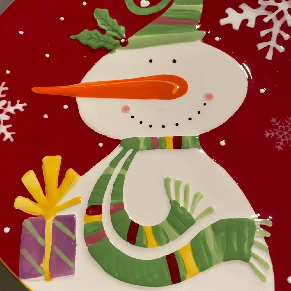 Pier 1 imports jolly holiday Hand painted dolomite decorative Christmas plate 9”